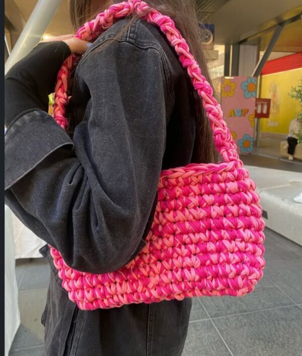 Pink t-shirt yarn bag