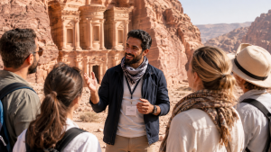tour guide with travelers