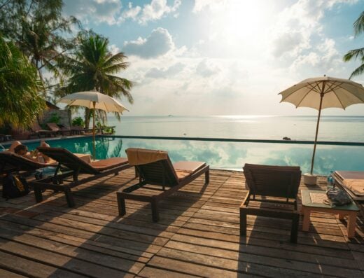Sun deck with loungers on the beach